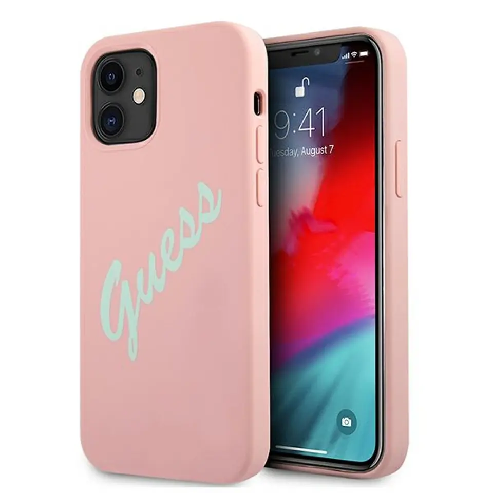 ⁨Guess GUHCP12SLSVSPG iPhone 12 mini 5,4" różowo zielony/green pink hardcase Silicone Vintage⁩ w sklepie Wasserman.eu