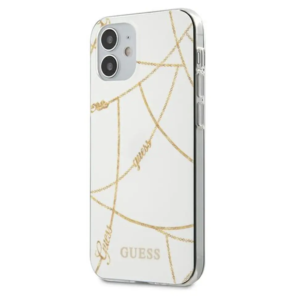 ⁨Guess GUHCP12SPCUCHWH iPhone 12 mini 5,4" biały/white hardcase Gold Chain Collection⁩ w sklepie Wasserman.eu