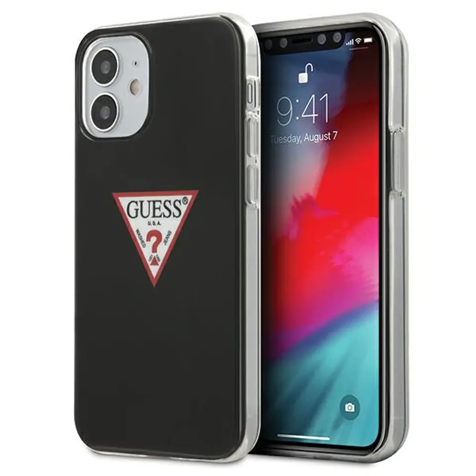 ⁨Guess GUHCP12SPCUCTLBK iPhone 12 mini 5,4" czarny/black hardcase Triangle Collection⁩ w sklepie Wasserman.eu