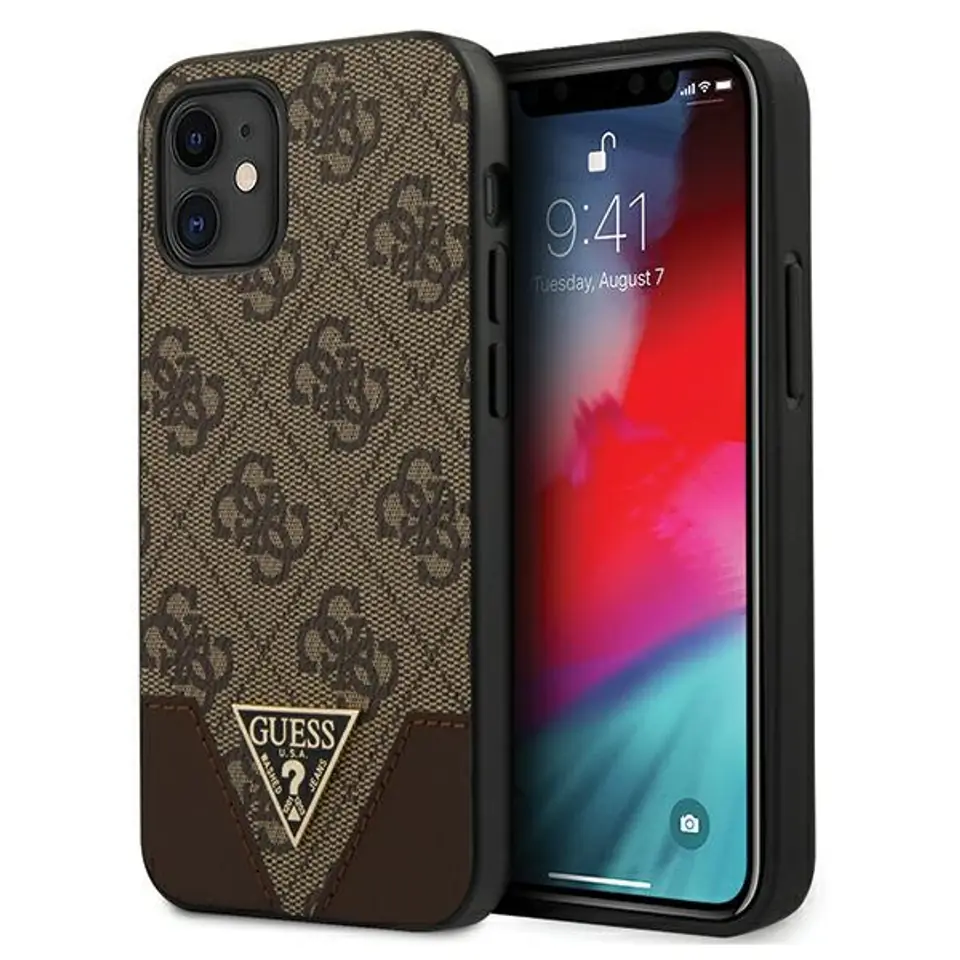 ⁨Guess GUHCP12SPU4GHBR iPhone 12 mini 5,4" brązowy/brown hardcase 4G Triangle Collection⁩ w sklepie Wasserman.eu