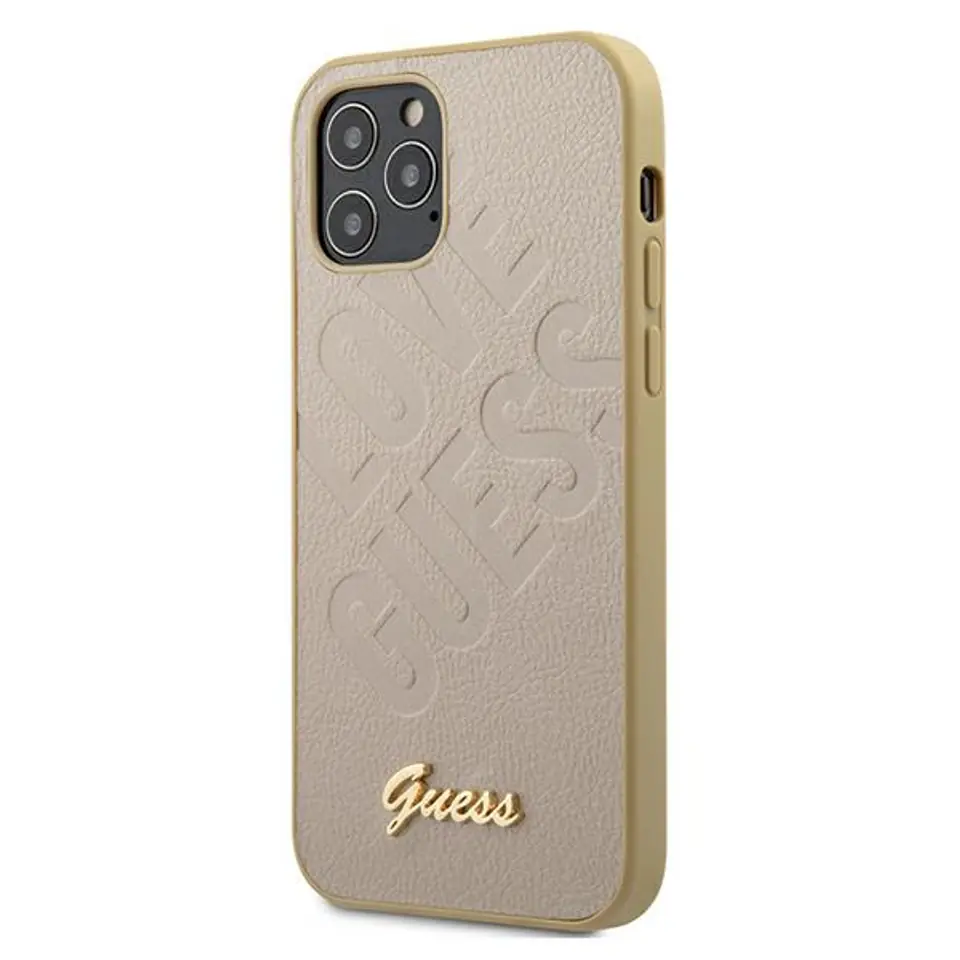 ⁨Guess GUHCP12SPUILGLG iPhone 12 mini 5,4" złoty/gold hardcase Iridescent Love Script Gold Logo⁩ w sklepie Wasserman.eu