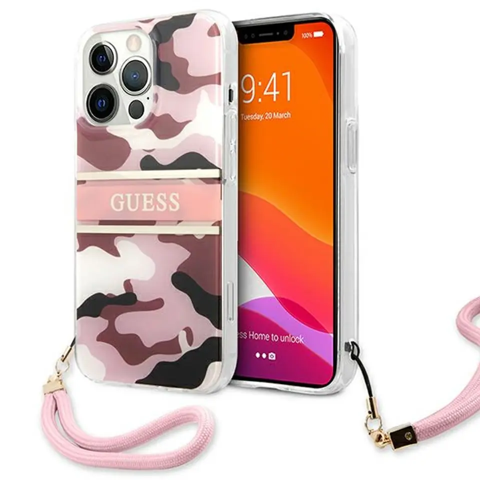 ⁨Guess GUHCP13LKCABPI iPhone 13 Pro / 13 6,1" różowy/pink hardcase Camo Strap Collection⁩ w sklepie Wasserman.eu