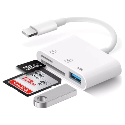 ⁨Czytnik kart pamięci SD TF USB Alogy adapter ze złączem Lightning do Apple iPhone iPad Biały⁩ w sklepie Wasserman.eu