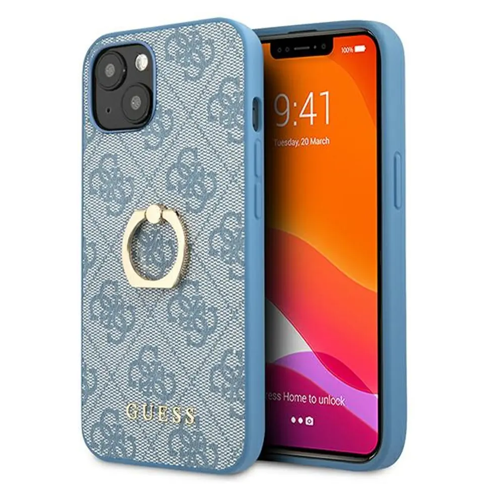 ⁨Guess GUHCP13S4GMRBL iPhone 13 mini 5,4" niebieski/blue hardcase 4G with ring stand⁩ w sklepie Wasserman.eu