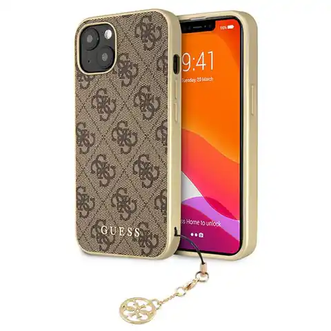 ⁨Guess GUHCP13MGF4GBR iPhone 13 6,1" brązowy/brown hardcase 4G Charms Collection⁩ w sklepie Wasserman.eu