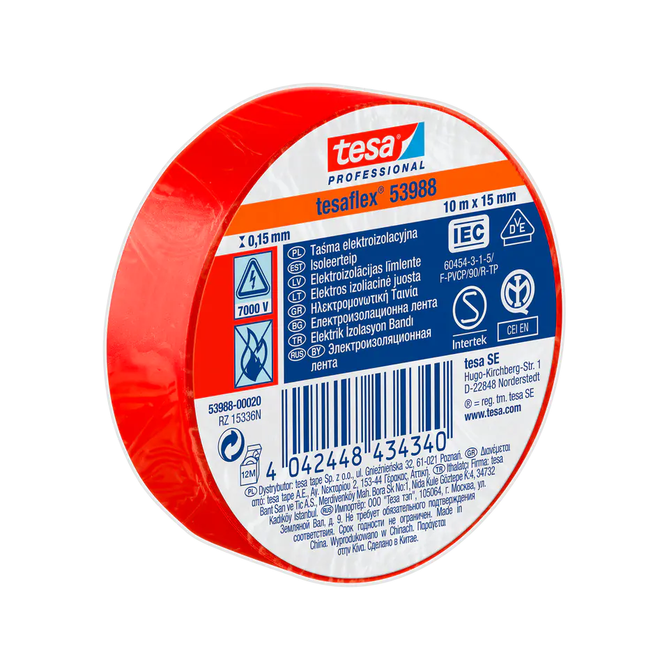 ⁨Electrical insulation tape 5000v pvc 10m:15mm red (h5394703)⁩ at Wasserman.eu