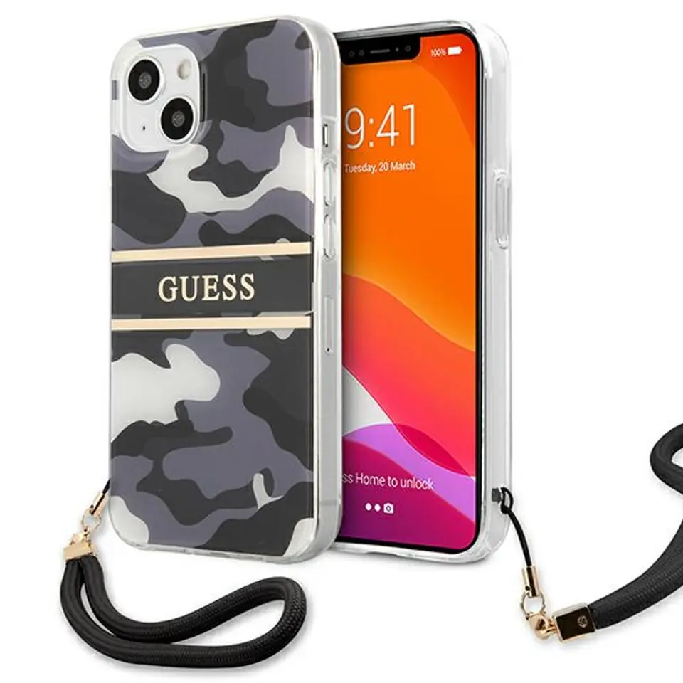 ⁨Guess GUHCP13MKCABBK iPhone 13 6,1" czarny/black hardcase Camo Strap Collection⁩ w sklepie Wasserman.eu
