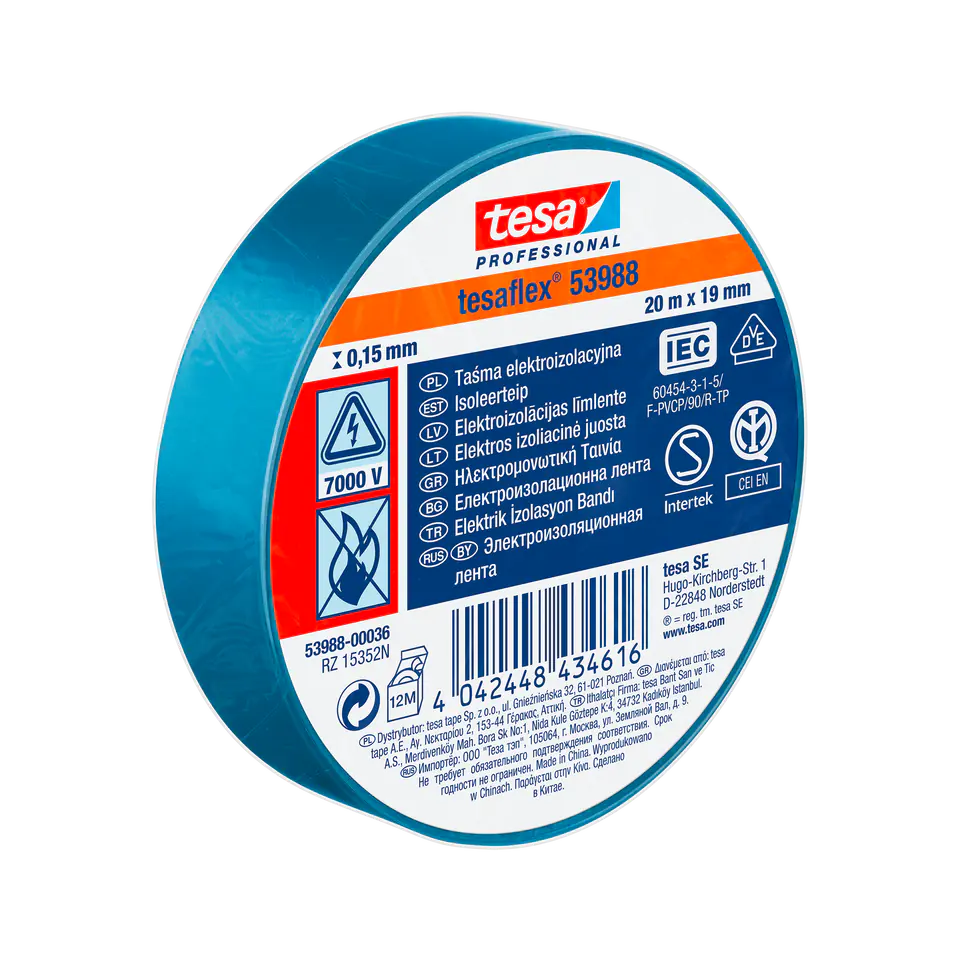 ⁨Electrical insulation tape 5000v pvc 20m:19mm blue(h5394877)⁩ at Wasserman.eu