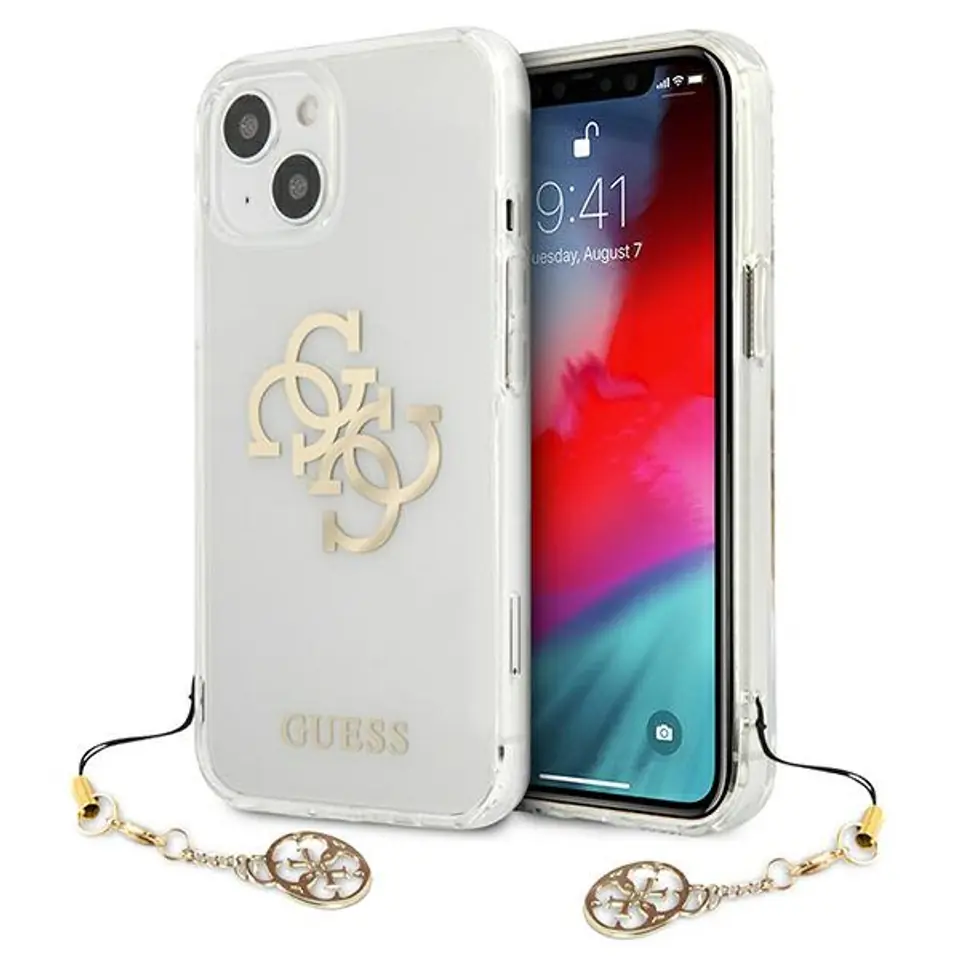 ⁨Guess GUHCP13SKS4GGO iPhone 13 mini 5,4" Transparent hardcase 4G Gold Charms Collection⁩ w sklepie Wasserman.eu