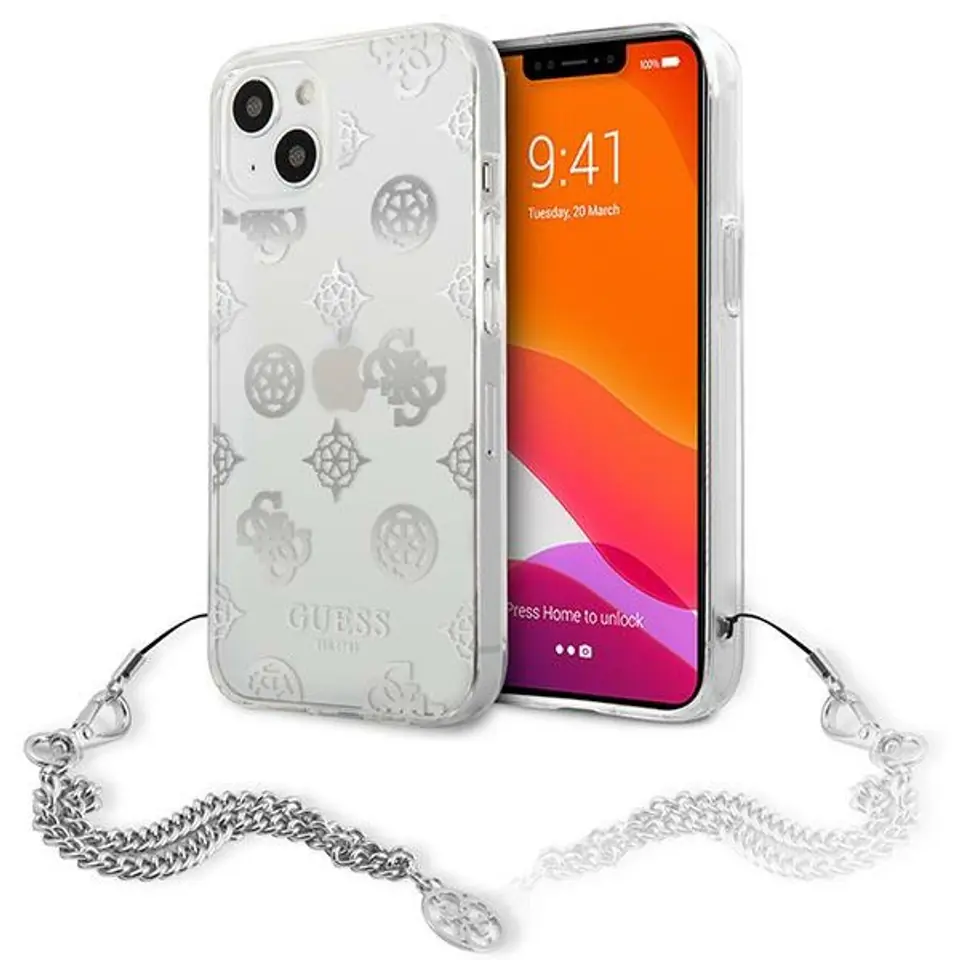 ⁨Guess GUHCP13SKSPESI iPhone 13 mini 5,4" srebrny/silver hardcase Peony Chain Collection⁩ w sklepie Wasserman.eu