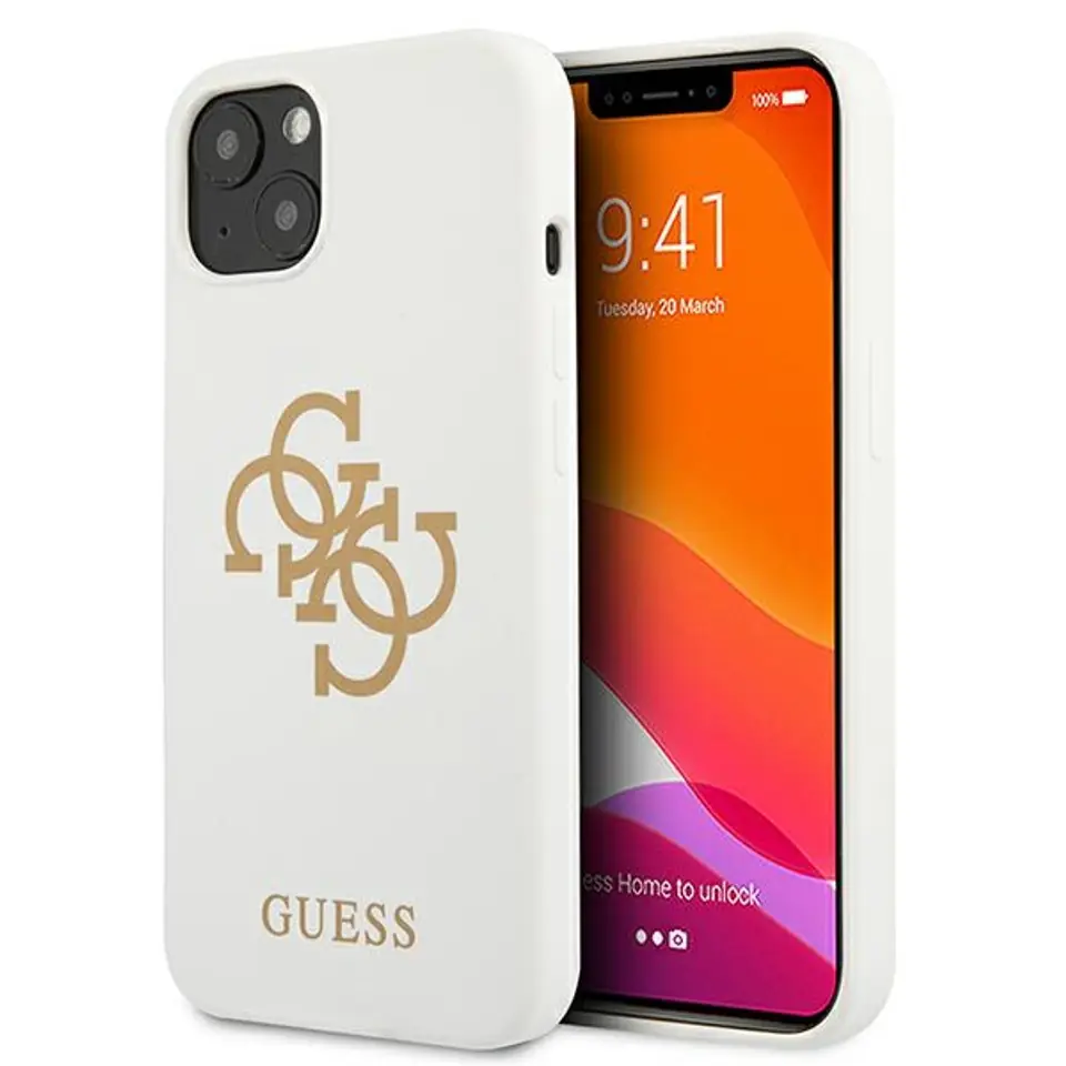 ⁨Guess GUHCP13SLS4GGWH iPhone 13 mini 5,4" white/white hard case Silicone 4G Logo⁩ at Wasserman.eu