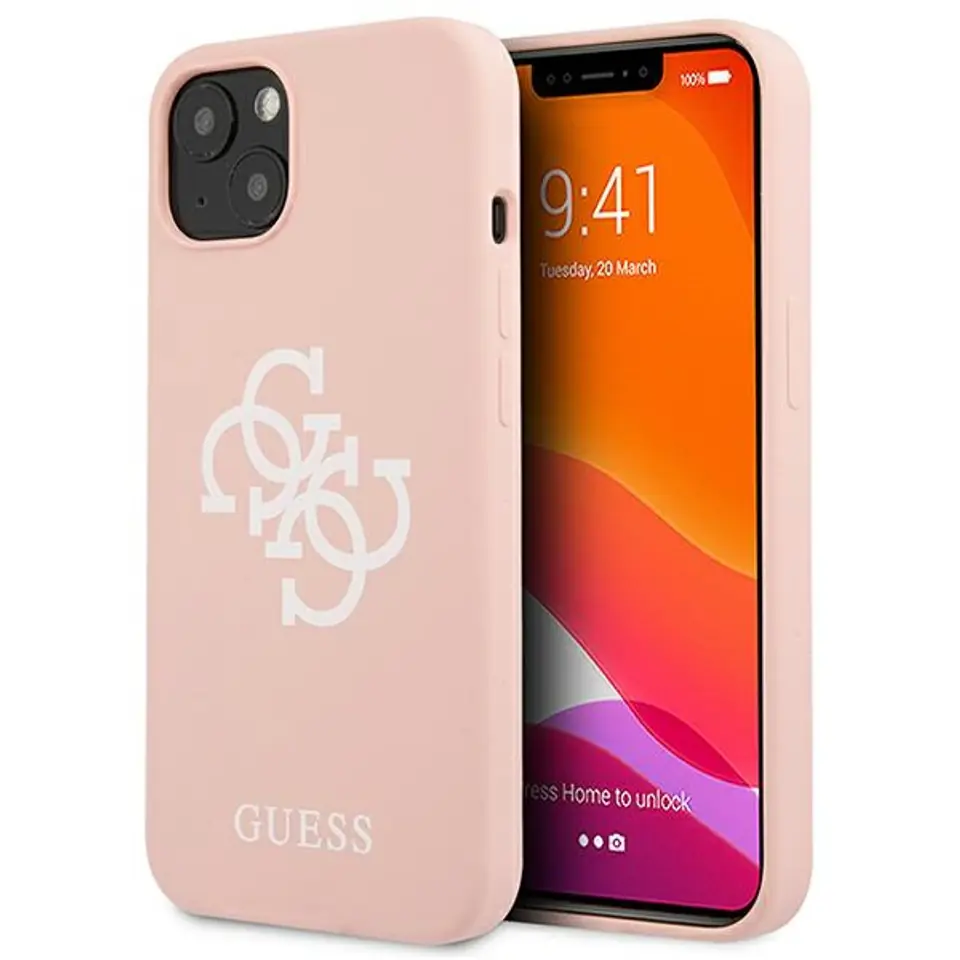 ⁨Guess GUHCP13SLS4GWPI iPhone 13 mini 5,4" pink hard case Silicone 4G Logo⁩ at Wasserman.eu