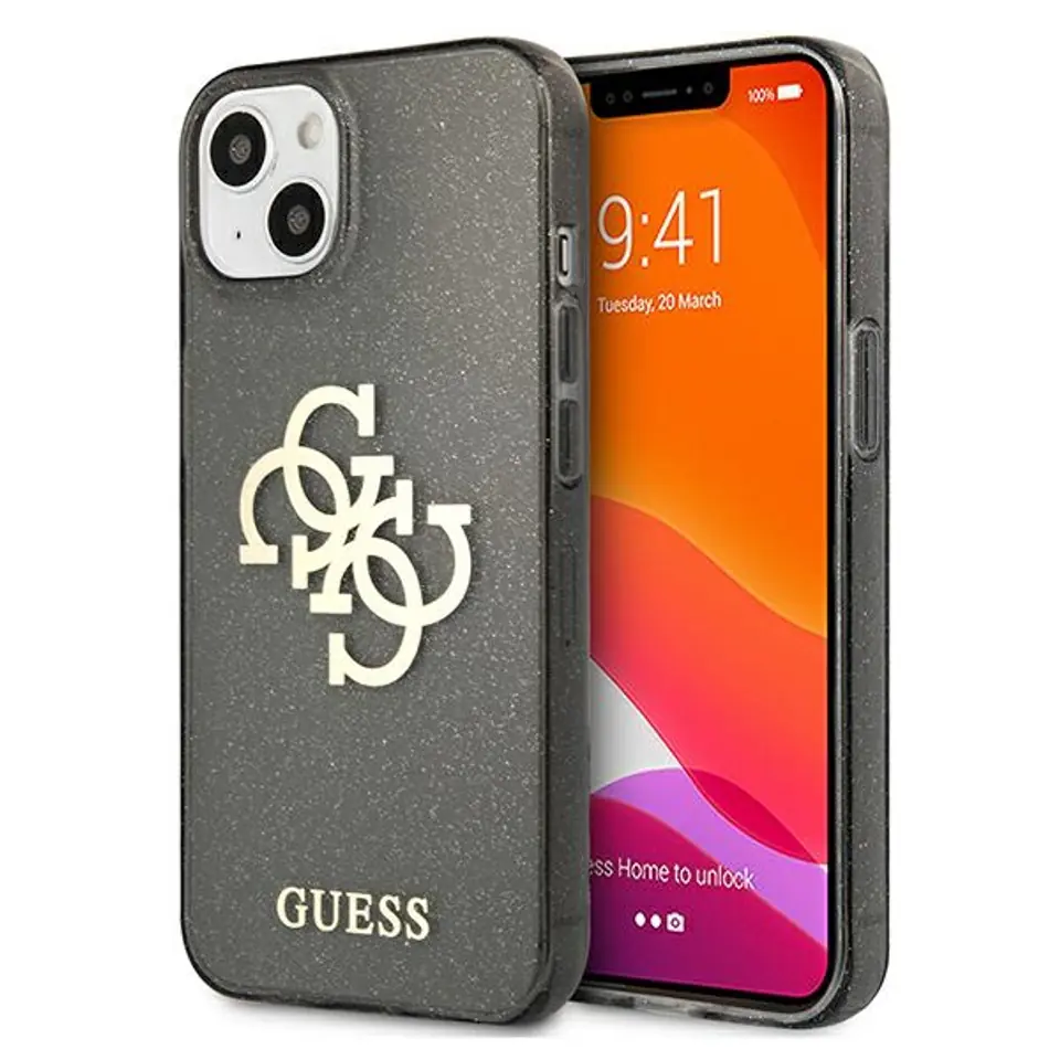 ⁨Guess GUHCP13SPCUGL4GBK iPhone 13 mini 5,4" czarny/black hard case Glitter 4G Big Logo⁩ w sklepie Wasserman.eu