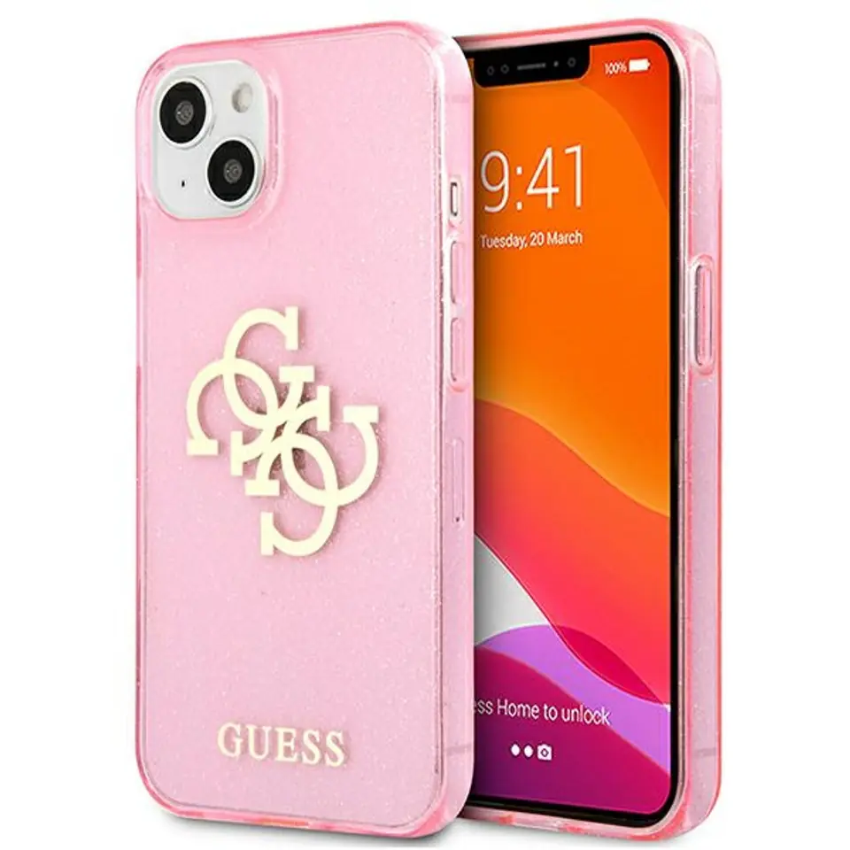 ⁨Guess GUHCP13SPCUGL4GPI iPhone 13 mini 5,4" pink hard case Glitter 4G Big Logo⁩ at Wasserman.eu