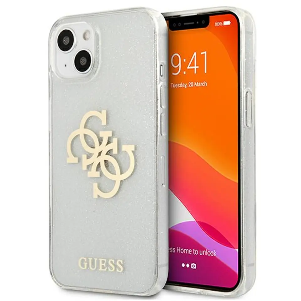 ⁨Guess GUHCP13SPCUGL4GTR iPhone 13 mini 5.4" transparent hard case Glitter 4G Big Logo⁩ at Wasserman.eu