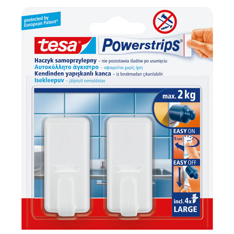 ⁨Hooks self-adhesive.powerstrips 2 pcs.rectangle.large,white⁩ at Wasserman.eu