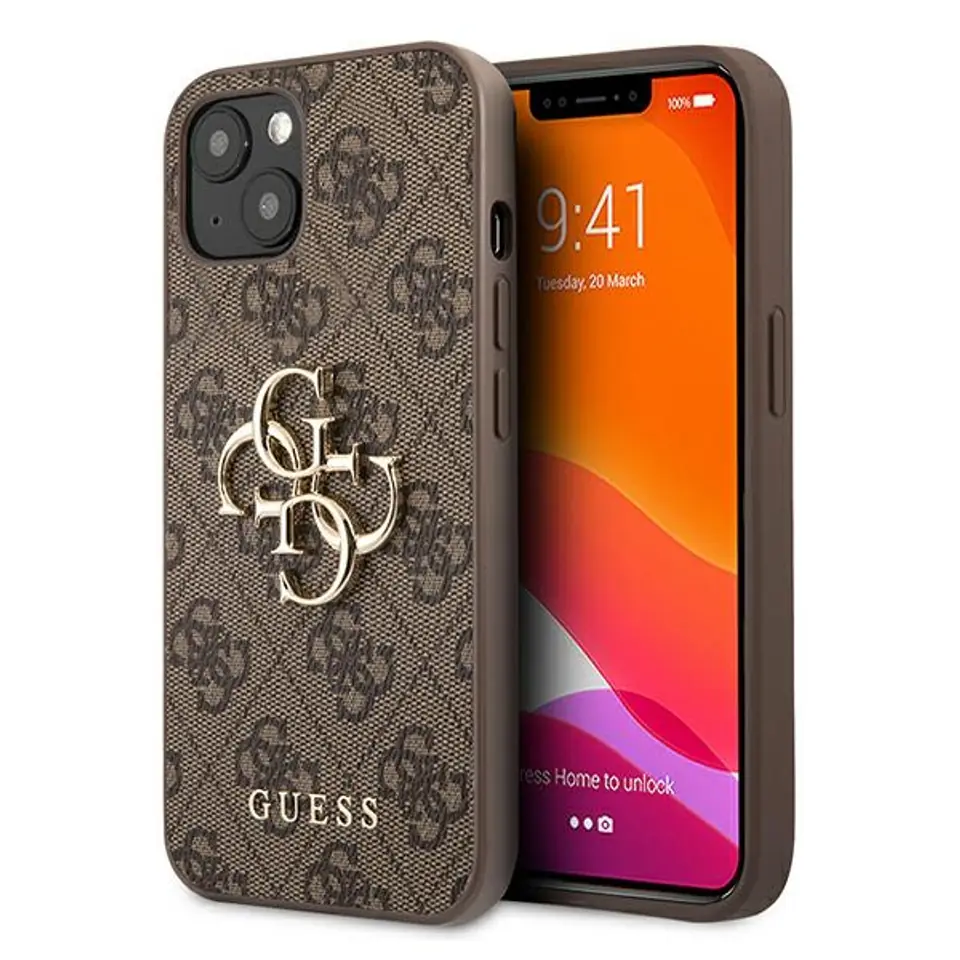 ⁨Guess GUHCP13M4GMGBR iPhone 13 / 14 / 15 brązowy/brown hardcase 4G Big Metal Logo⁩ w sklepie Wasserman.eu