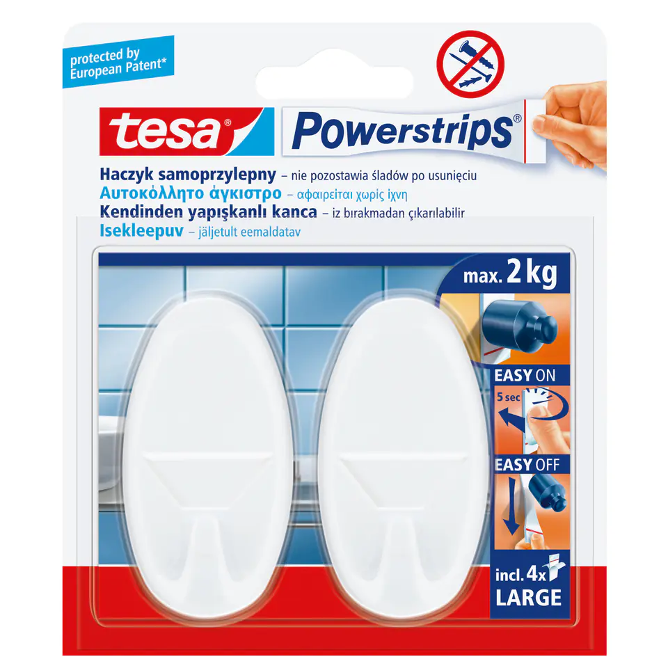 ⁨Self-adhesive hooks.powerstrips 2 pcs.oval, large, white⁩ at Wasserman.eu