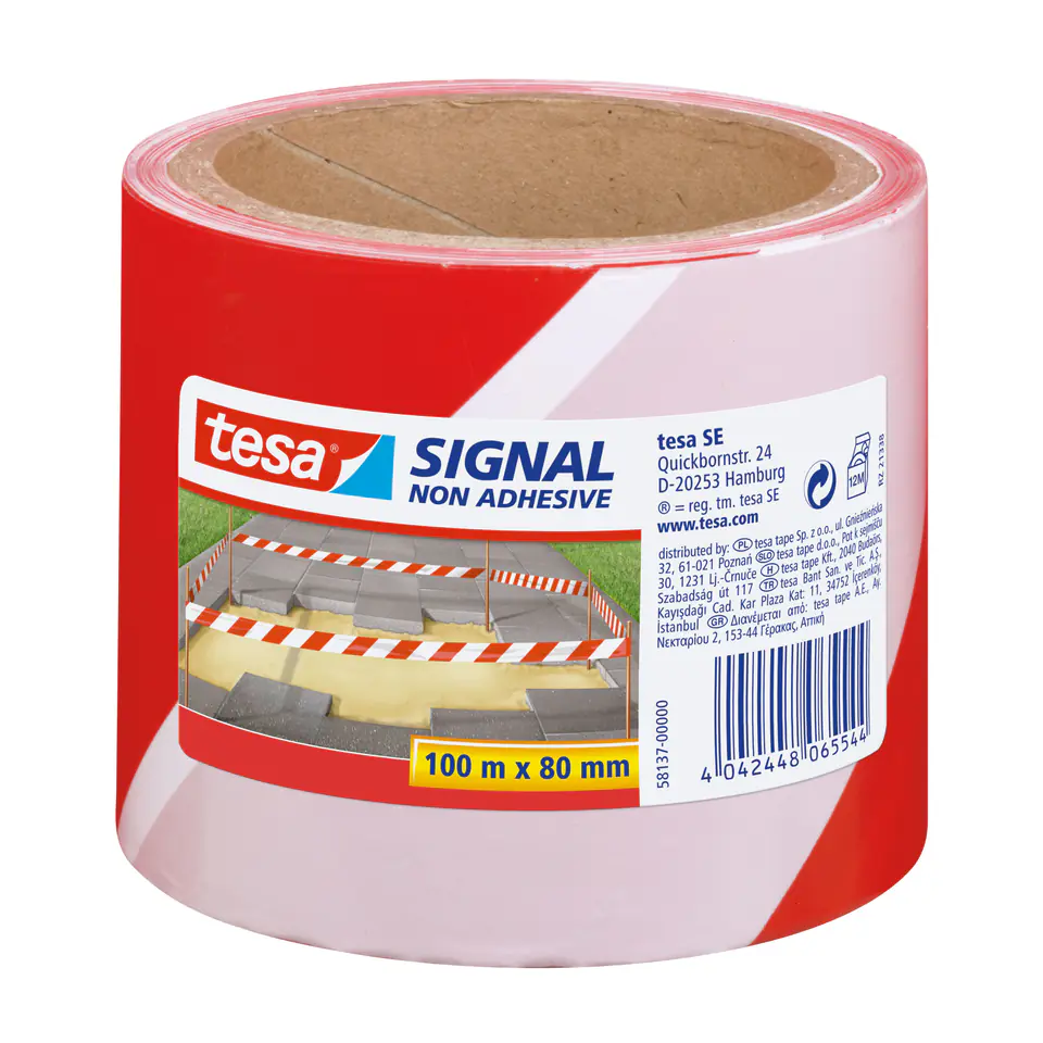 ⁨Tape warning.without glue,obustro.nadruk 100m:80mm,white-red⁩ at Wasserman.eu