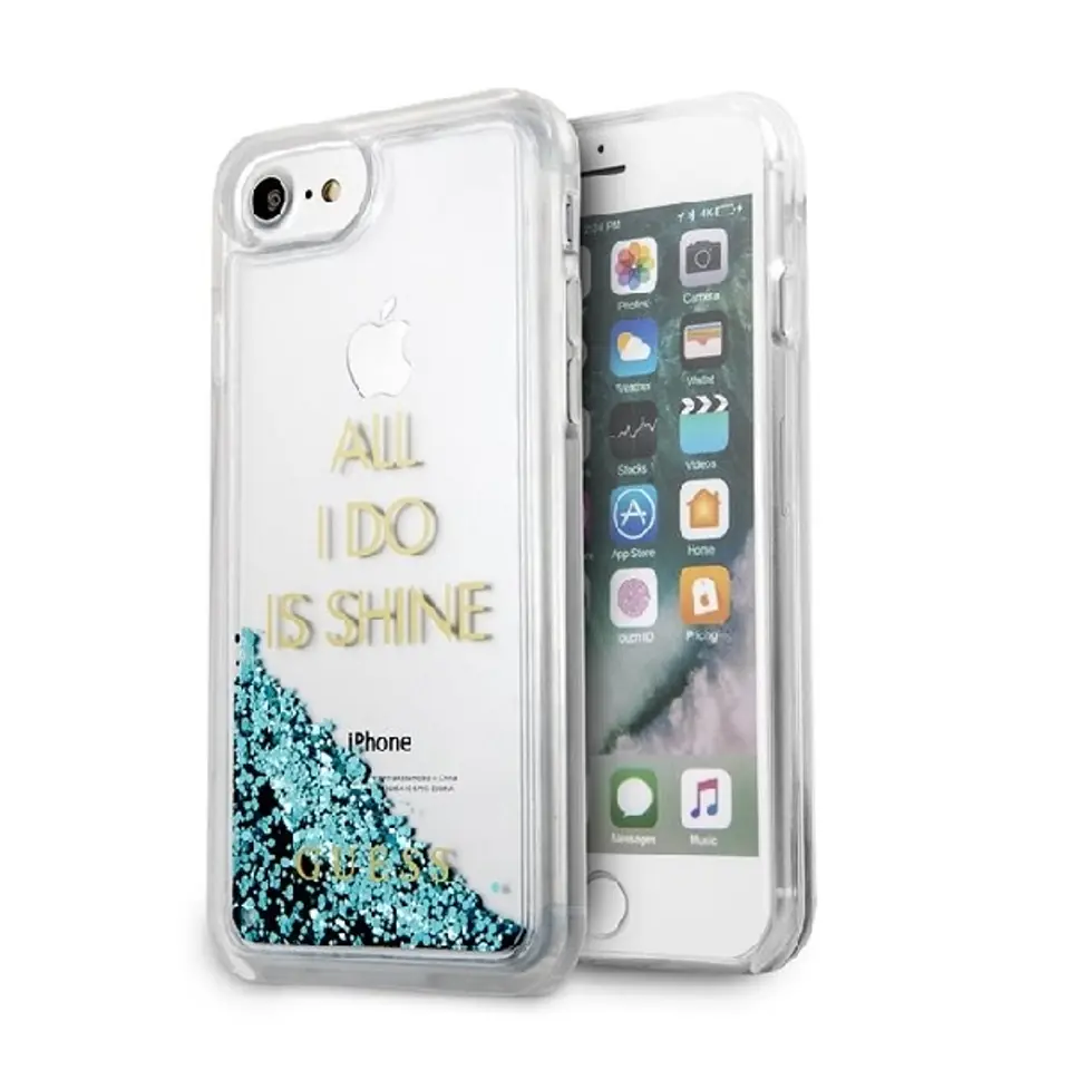 ⁨Guess GUHCP7GLUQBL iPhone 6/7/8 /SE 2020 / SE 2022 niebieski/blue hard case Liquid Glitter Party⁩ w sklepie Wasserman.eu