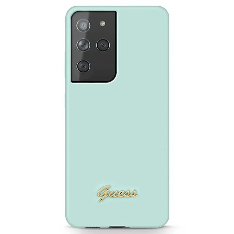 ⁨Guess GUHCS21LLSLMGLB S21 Ultra G998 blue/blue hardcase Silicone Script Metal Logo⁩ at Wasserman.eu