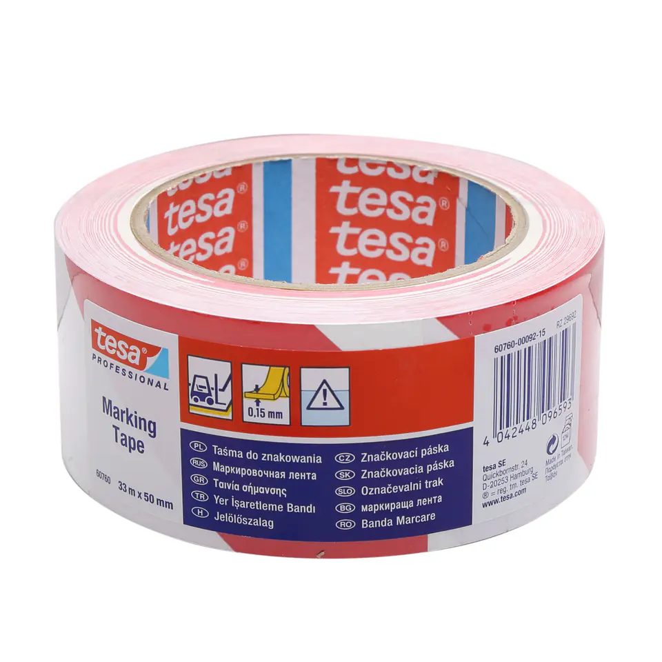 ⁨PVC warning tape 33m:50mm, white-red; adhesive⁩ at Wasserman.eu