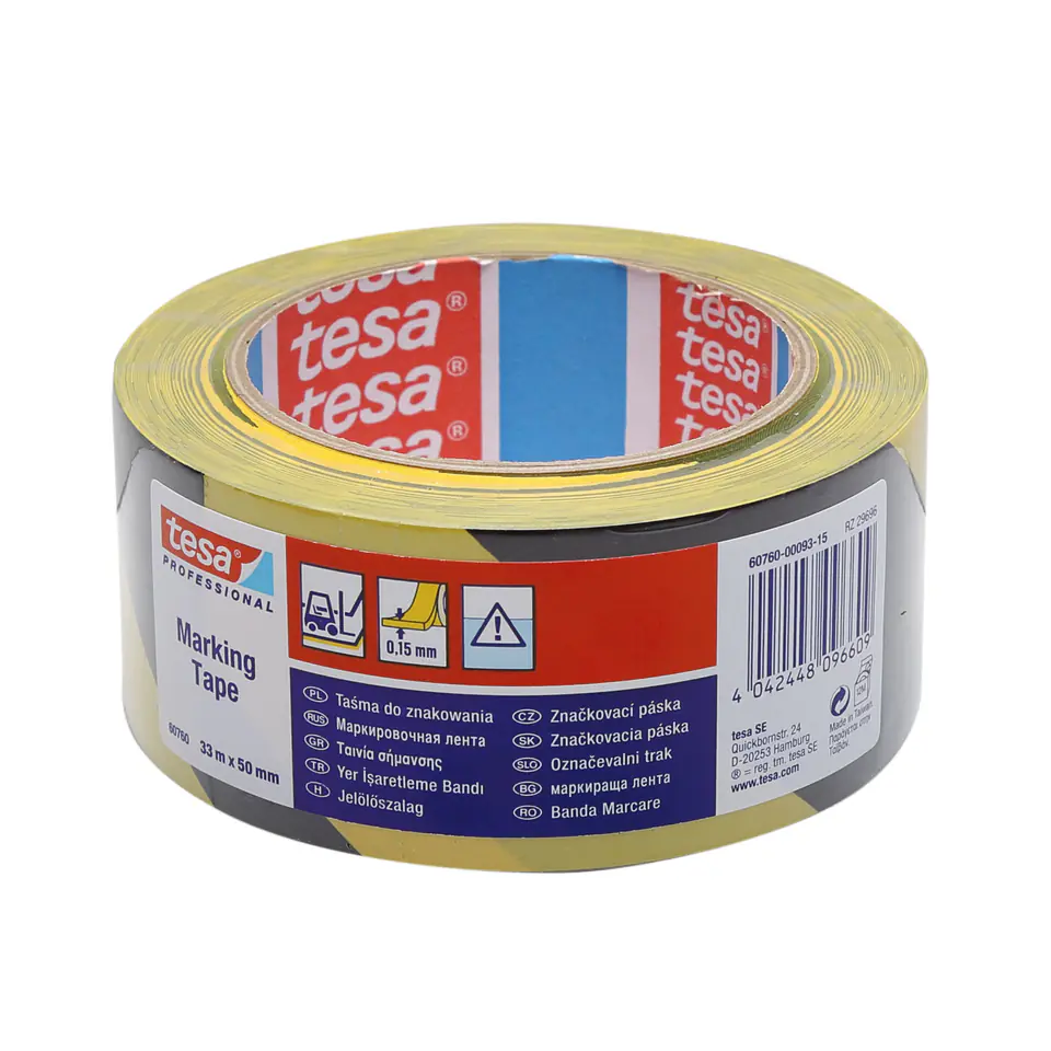 ⁨33m pvc warning tape:50mm, black-yellow; adhesive⁩ at Wasserman.eu