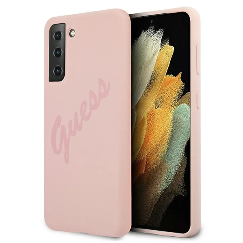 ⁨Guess GUHCS21MLSVSPI S21+ G996 różowy/pink hardcase Script Vintage⁩ w sklepie Wasserman.eu