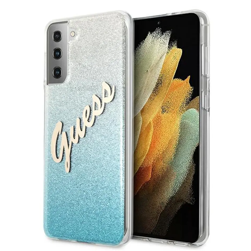 ⁨Guess GUHCS21MPCUGLSBL S21+ G996 blue/blue hardcase Glitter Gradient Script⁩ at Wasserman.eu