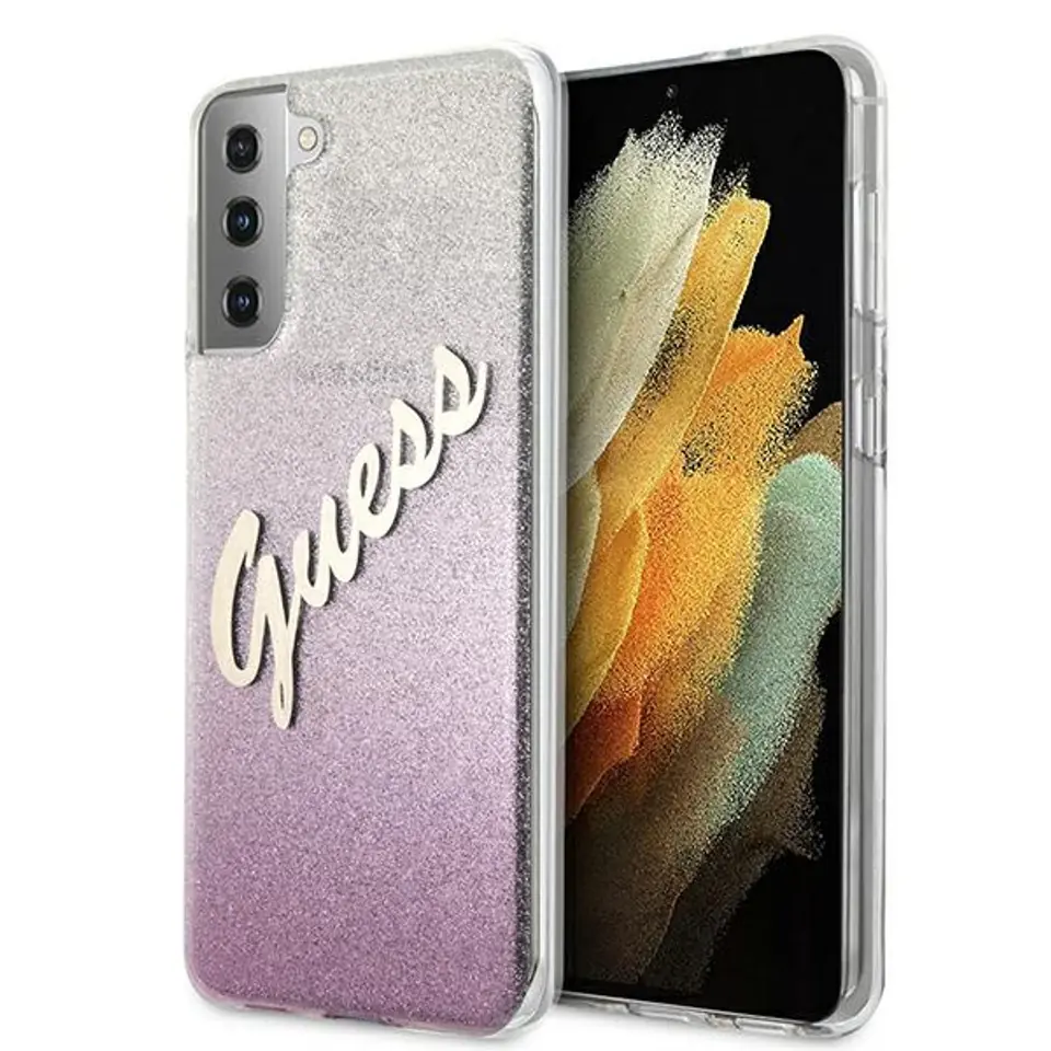 ⁨Guess GUHCS21MPCUGLSPI S21+ G996 różowy/pink hardcase Glitter Gradient Script⁩ w sklepie Wasserman.eu