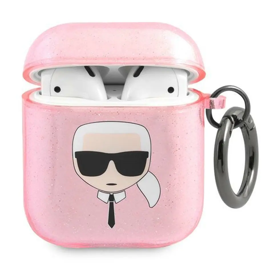 ⁨Karl Lagerfeld KLA2UKHGP AirPods cover pink/pink Glitter Karl's Head⁩ at Wasserman.eu