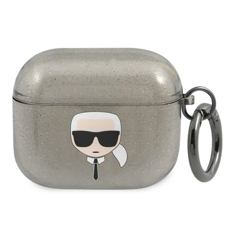 ⁨Karl Lagerfeld KLA3UKHGK AirPods 3 cover czarny/black Glitter Karl`s Head⁩ w sklepie Wasserman.eu