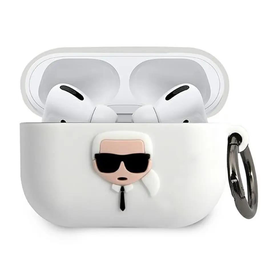 ⁨Karl Lagerfeld KLACAPSILGLWH AirPods Pro cover biały/white Silicone Ikonik⁩ w sklepie Wasserman.eu