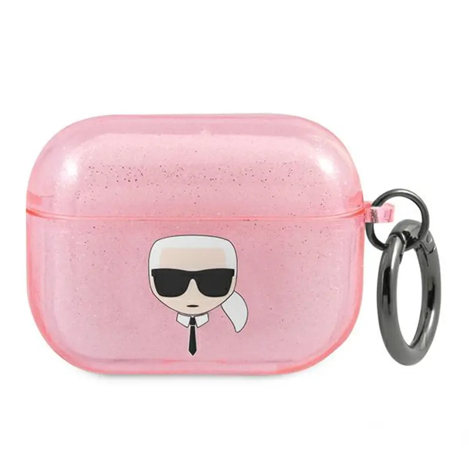 ⁨Karl Lagerfeld KLAPUKHGP AirPods Pro cover różowy/pink Glitter Karl`s Head⁩ w sklepie Wasserman.eu