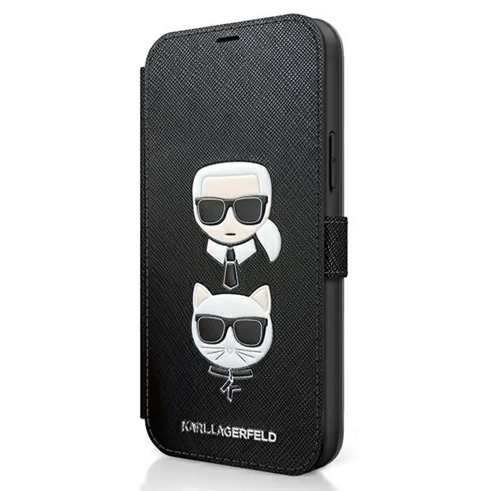 ⁨Karl Lagerfeld KLFLBKP12SSAKICKCBK iPhone 12 mini 5,4" czarny/black book Saffiano Karl & Choupette⁩ w sklepie Wasserman.eu