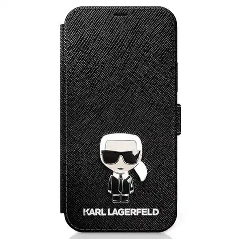 ⁨Karl Lagerfeld KLFLBKP12SIKMSBK iPhone 12 mini 5,4" czarny/black book Saffiano Ikonik Metal⁩ w sklepie Wasserman.eu