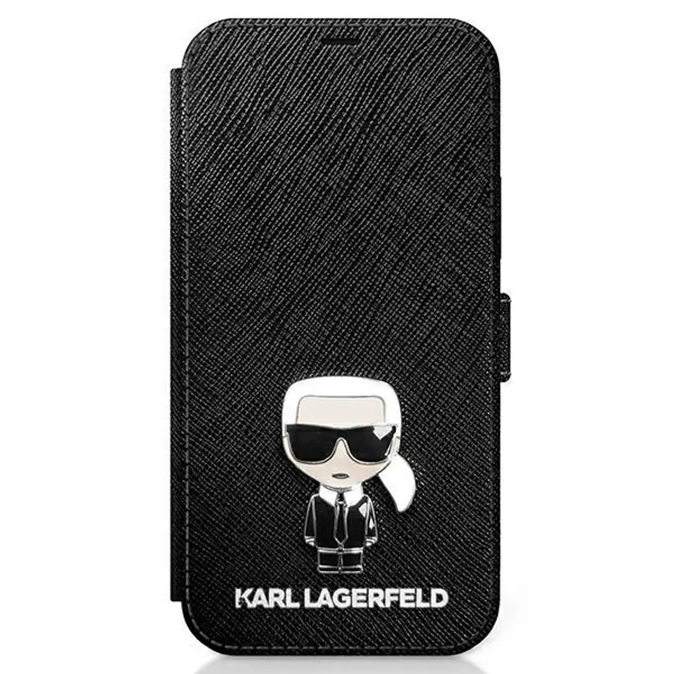 ⁨Karl Lagerfeld KLFLBKP12SIKMSBK iPhone 12 mini 5.4" black/black book Saffiano Ikonik Metal⁩ at Wasserman.eu