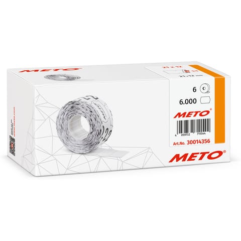 ⁨Etykiety cenowe w rolce do metkownicy jednorzędowej 21x12 mm, (6 sztuk) białe z dziurką , trwały klej, METO M30014356⁩ w sklepie Wasserman.eu