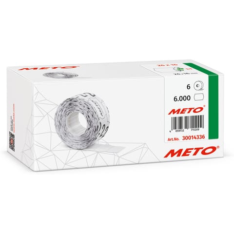 ⁨Etykiety cenowe w rolce do metkownicy dwurzędowej, 26x16 mm, (6 sztuk) białe faliste, usuwalny klej METO M30014336⁩ w sklepie Wasserman.eu