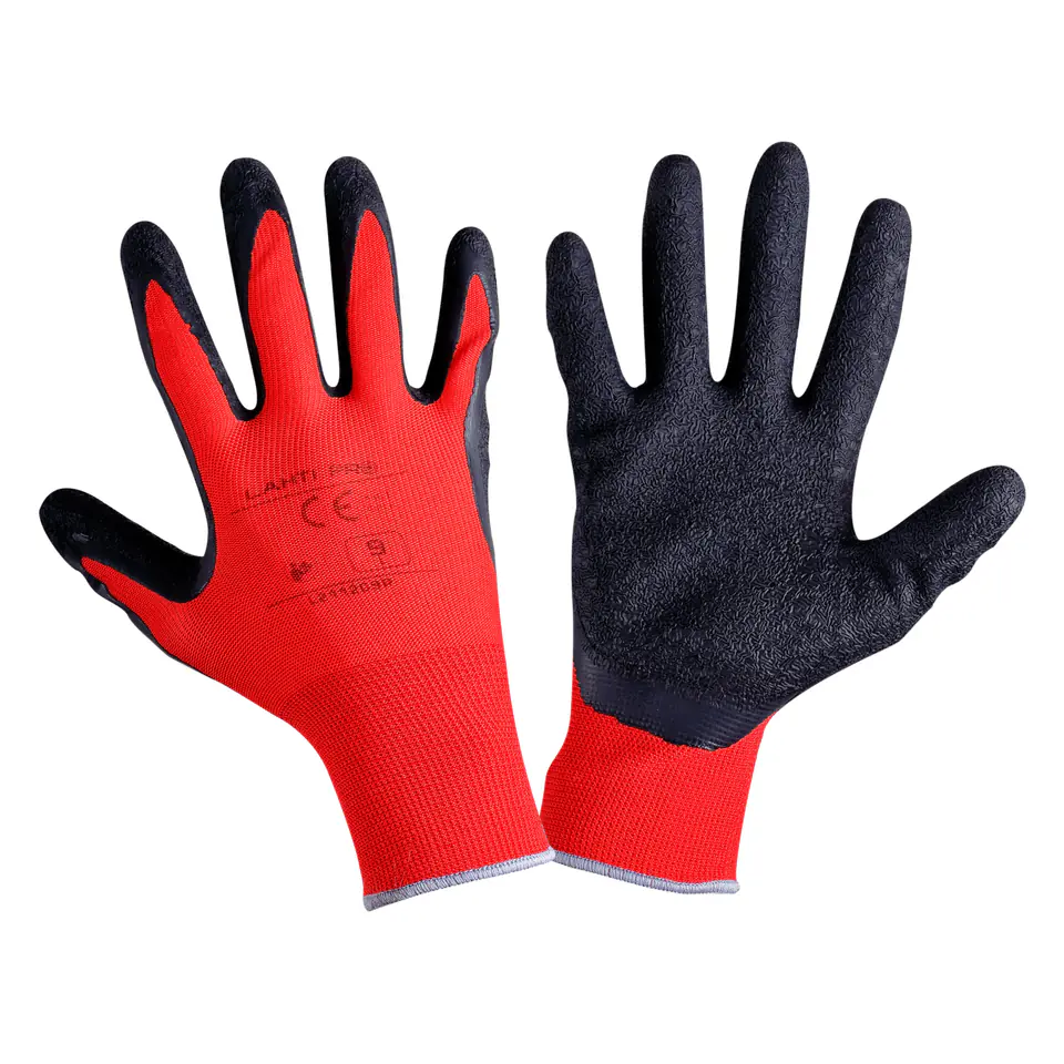 ⁨Latex gloves black-red. l211210p, 12 pairs, "10", ce,lahti⁩ at Wasserman.eu