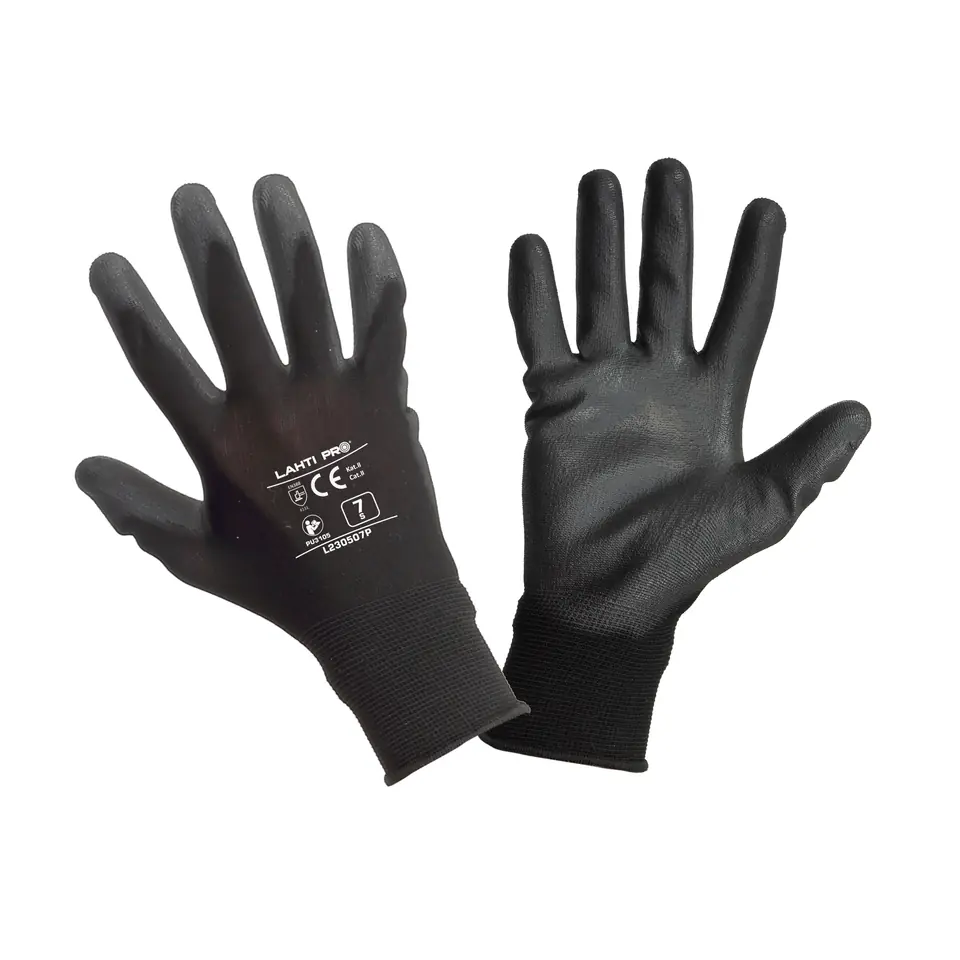 ⁨Gloves pu black l230507p, 12 pairs, "7", ce, lahti⁩ at Wasserman.eu