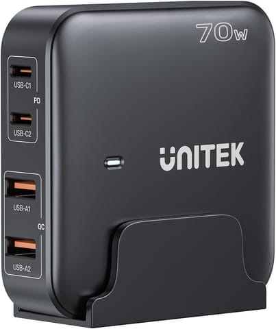 ⁨GaN network charger - Unitek P1228ABK01-EU | 70W 2x USB-C 2x USB-A⁩ at Wasserman.eu