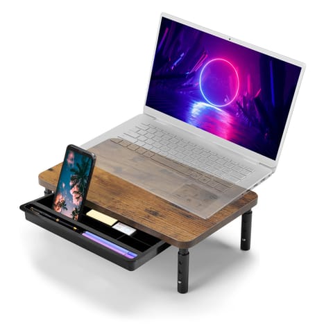 ⁨Podstawka z półką pod monitor laptop HAJNAN rustic+ szuflada⁩ w sklepie Wasserman.eu