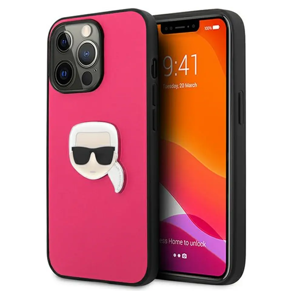 ⁨Karl Lagerfeld KLHCP13LPKMP iPhone 13 Pro / 13 6.1" pink hardcase Leather Ikonik Karl's Head Metal⁩ at Wasserman.eu