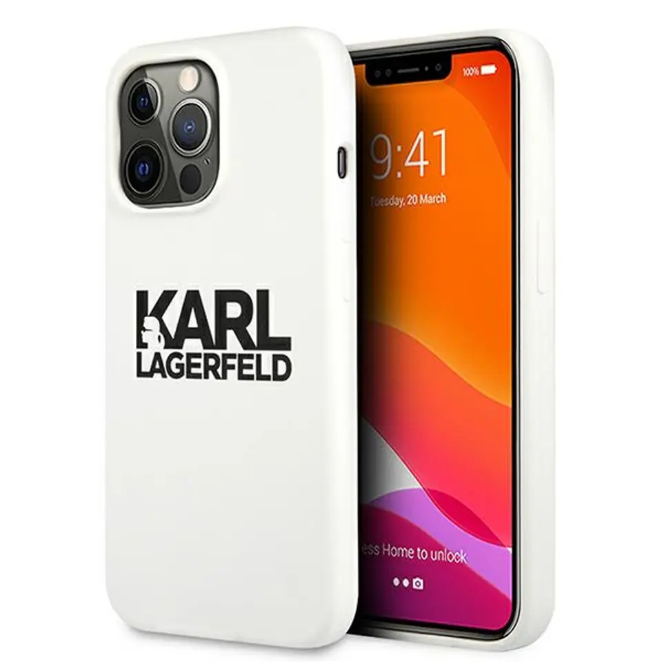 ⁨Karl Lagerfeld KLHCP13LSLKLWH iPhone 13 Pro / 13 6,1" Silicone Stack Logo biały/white⁩ w sklepie Wasserman.eu