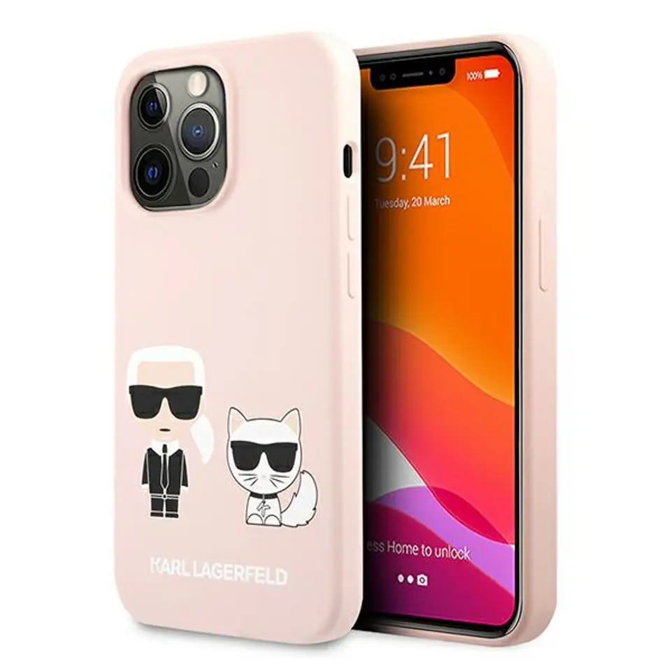 ⁨Karl Lagerfeld KLHCP13LSSKCI iPhone 13 Pro / 13  6,1" hardcase jasno różowy/light pink Silicone Karl & Choupette⁩ w sklepie Wasserman.eu