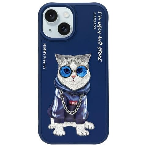 ⁨Nimmy etui iPhone 15 6.1" niebieski/blue Glasses Cool Cat⁩ w sklepie Wasserman.eu