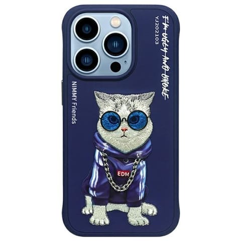⁨Nimmy etui iPhone 15 Pro 6.1"            niebieski/blue Glasses Cool Cat⁩ w sklepie Wasserman.eu