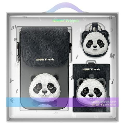 ⁨Nimmy Zestaw 3w1 torebka na telefon +    portfel + etui na lokalizator czarny/black Big Eyed Pet 2.0 Panda⁩ w sklepie Wasserman.eu