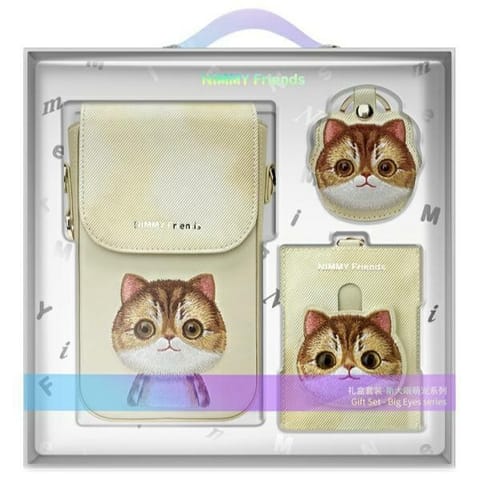 ⁨Nimmy Zestaw 3w1 torebka na telefon +    portfel + etui na lokalizator khaki Big Eyed Pet 2.0 Cat⁩ w sklepie Wasserman.eu